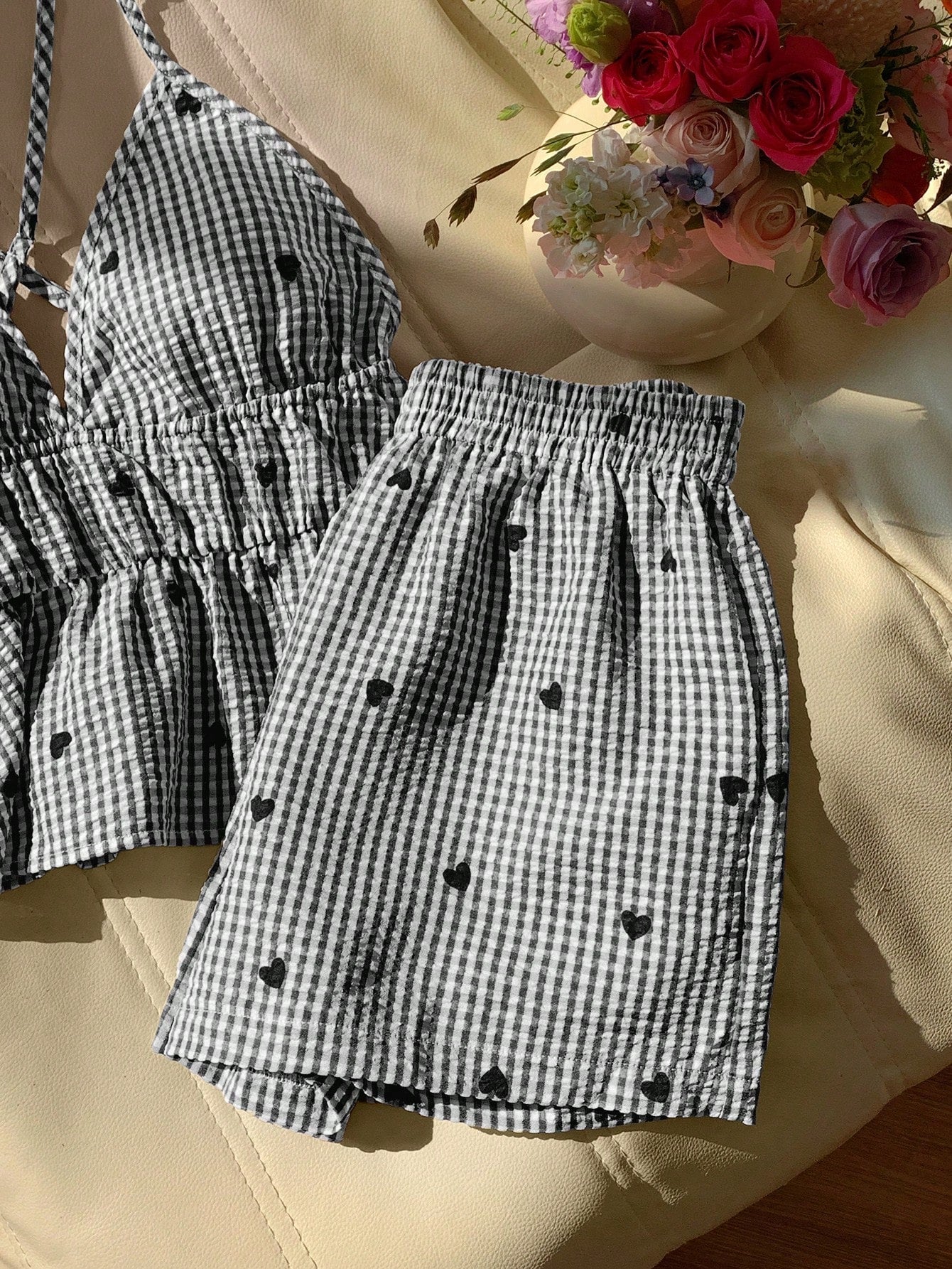 Comfortcana Women's Striped Heart Cami Top And Shorts Casual Set