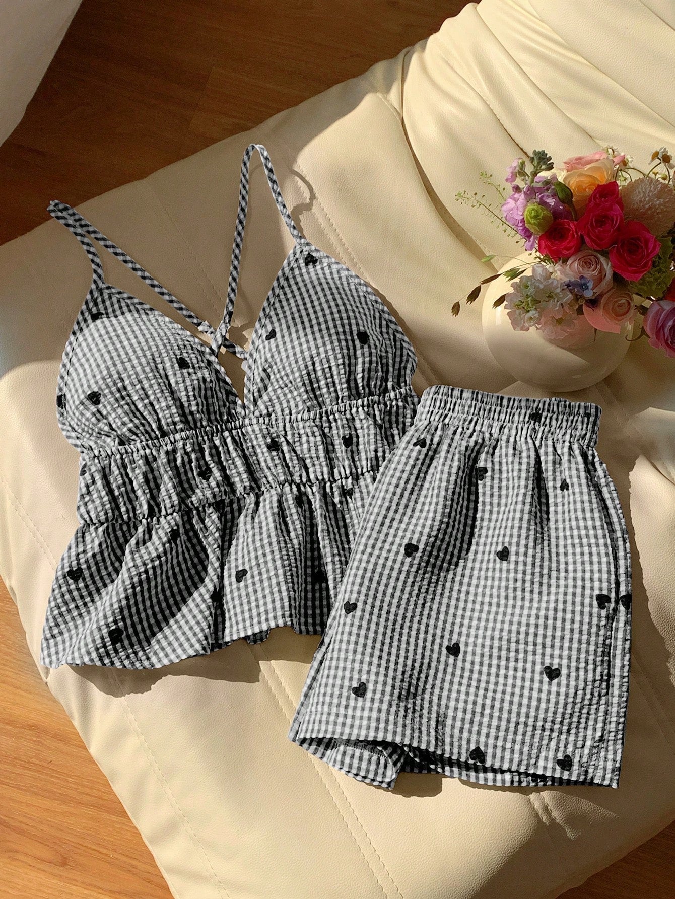 Comfortcana Women's Striped Heart Cami Top And Shorts Casual Set