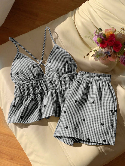 Comfortcana Women's Striped Heart Cami Top And Shorts Casual Set