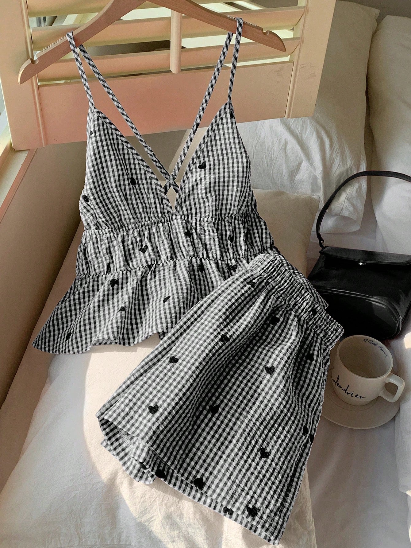 Comfortcana Women's Striped Heart Cami Top And Shorts Casual Set