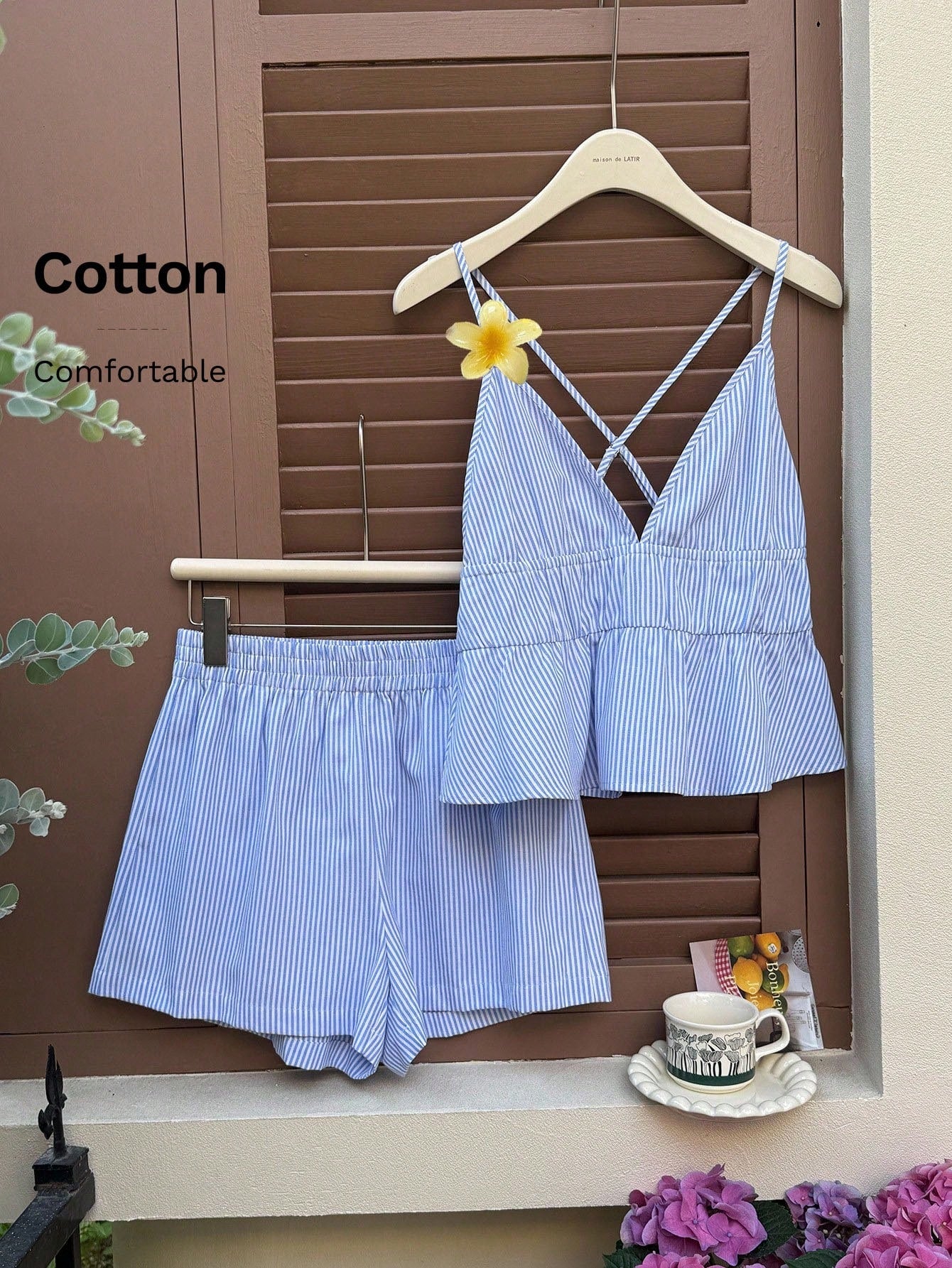 Comfortcana Women's Striped Heart Cami Top And Shorts Casual Set