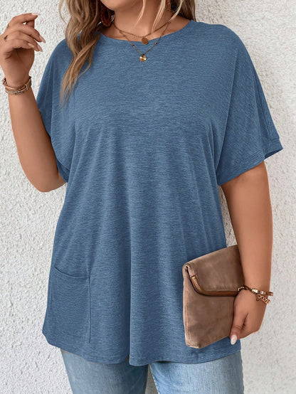 Comfylo Plus Batwing Sleeve Pocket Patched Tee