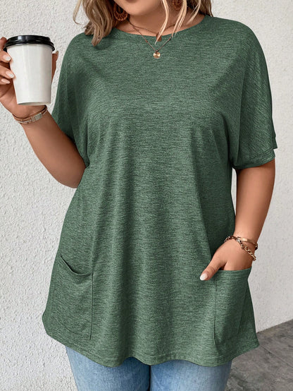 Comfylo Plus Batwing Sleeve Pocket Patched Tee
