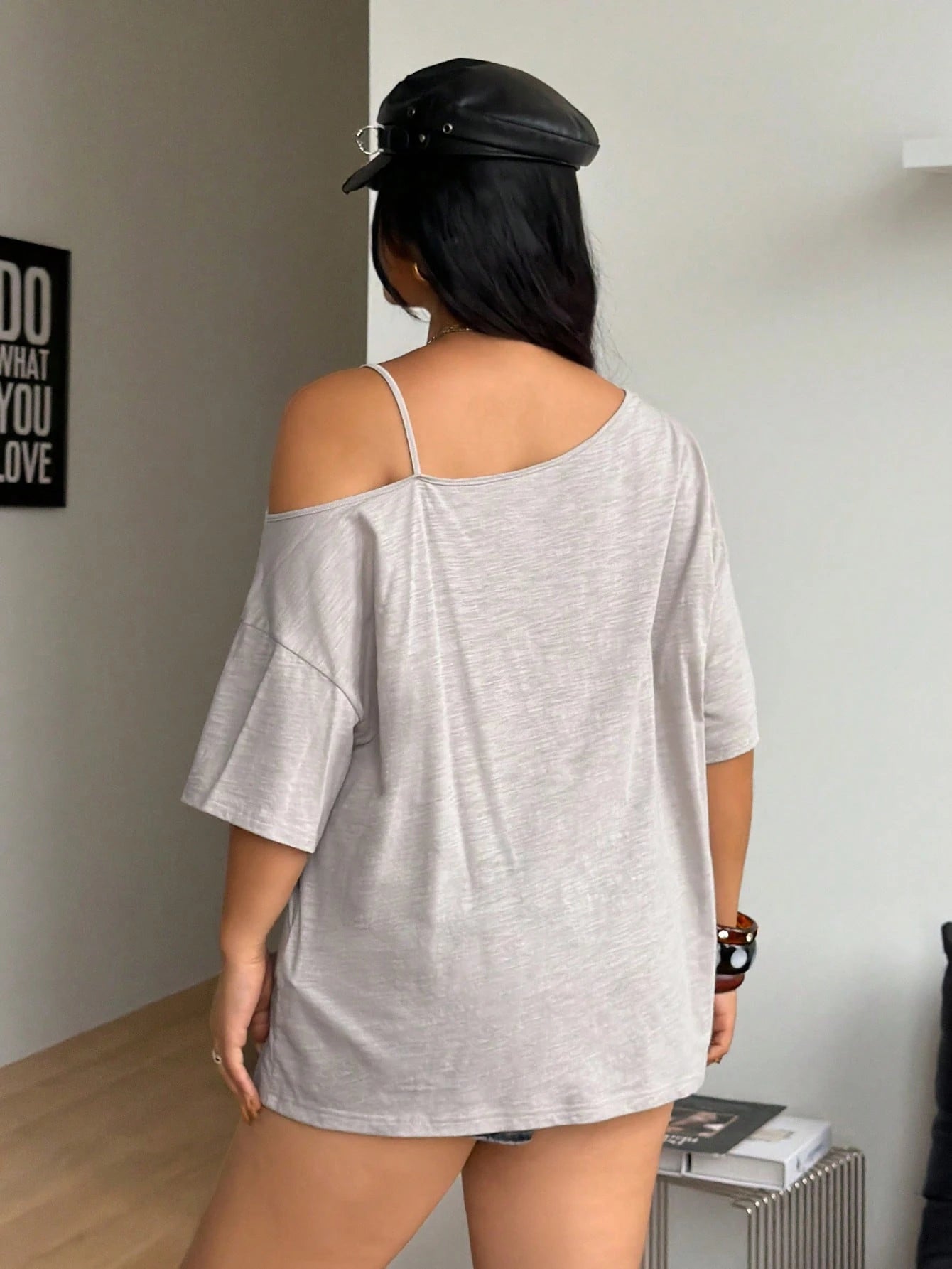 Coolane Women's Plus Size Summer Fall Y2K Vintage Streetwear Casual Graphic Pattern Comfy Cotton Asymmetrical Neck OverSize T-Shirt White Date Night