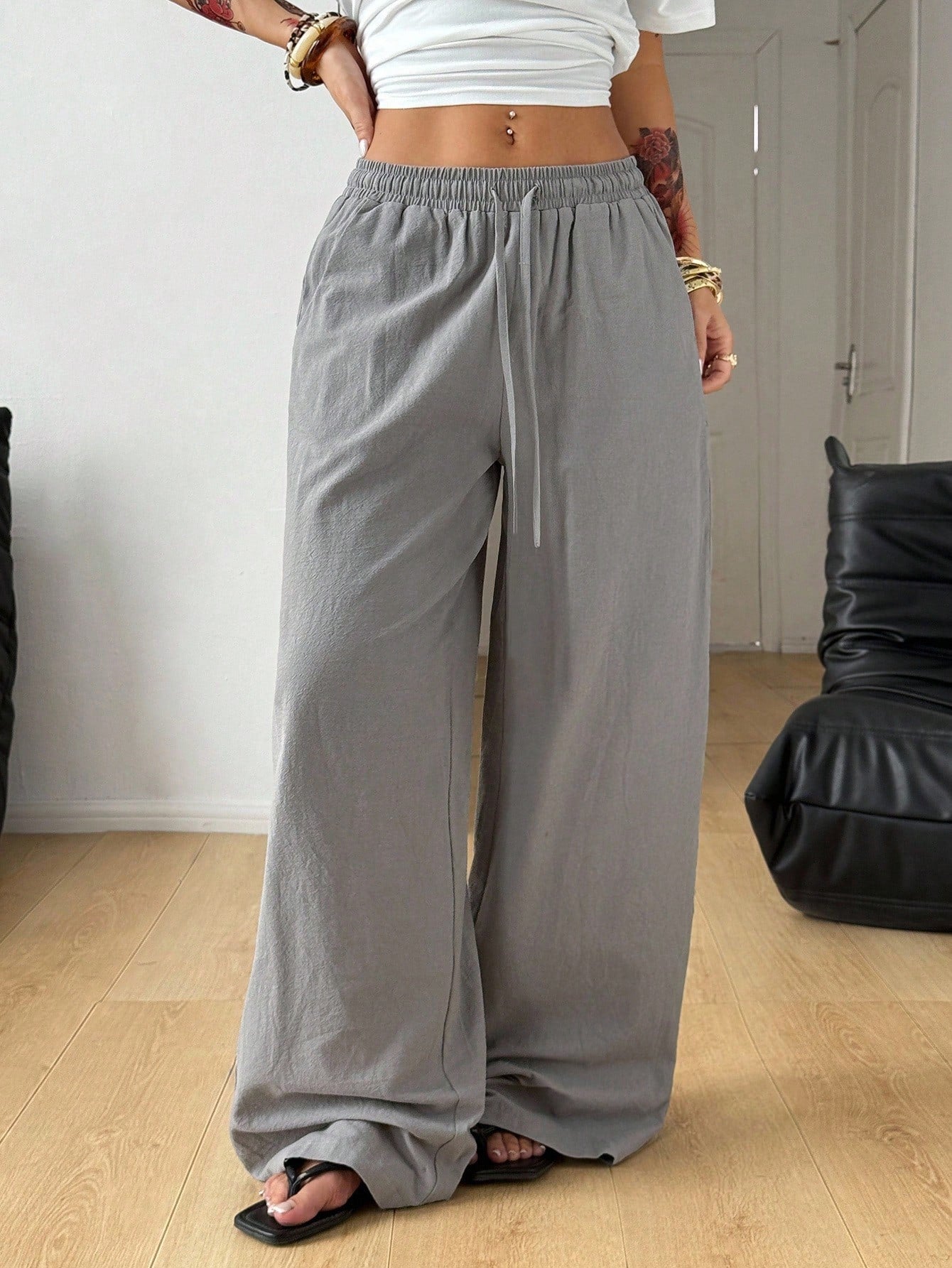 Coolane Women's Summer Country Concert Going Out Beach Boho Basic Minimalist Washed 100%Cotton White Pants Hem Pants,Fall
