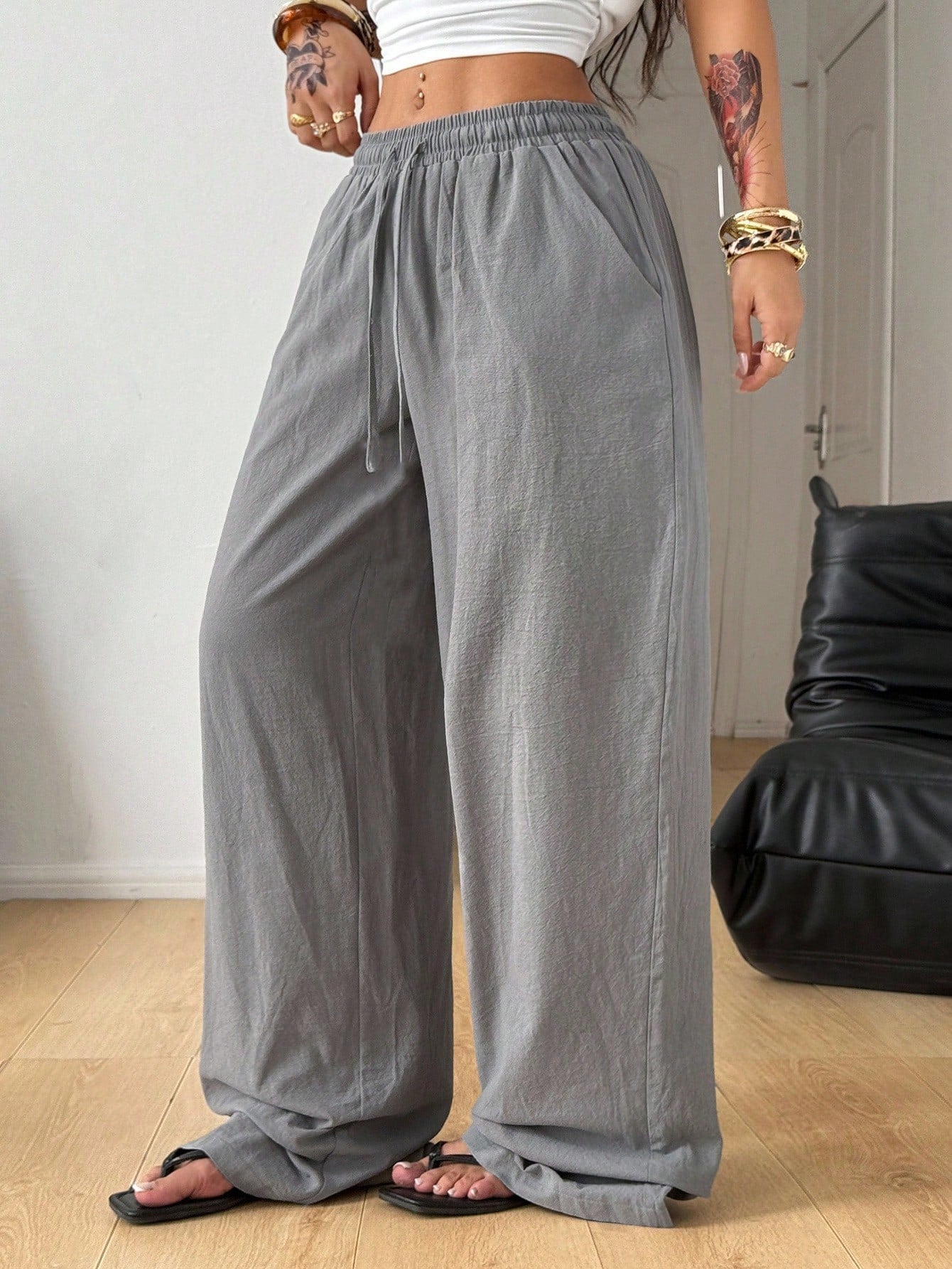 Coolane Women's Summer Country Concert Going Out Beach Boho Basic Minimalist Washed 100%Cotton White Pants Hem Pants,Fall