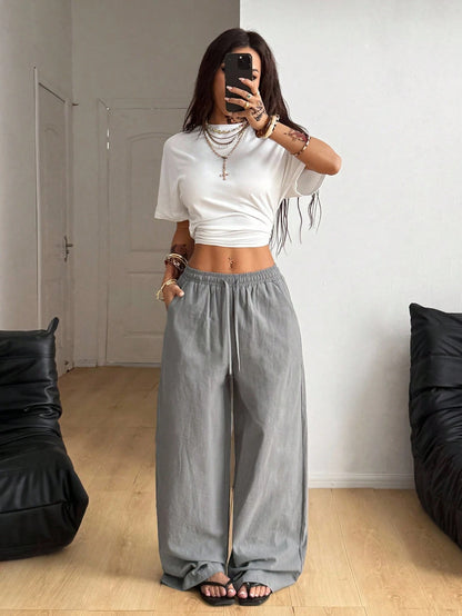 Coolane Women's Summer Country Concert Going Out Beach Boho Basic Minimalist Washed 100%Cotton White Pants Hem Pants,Fall