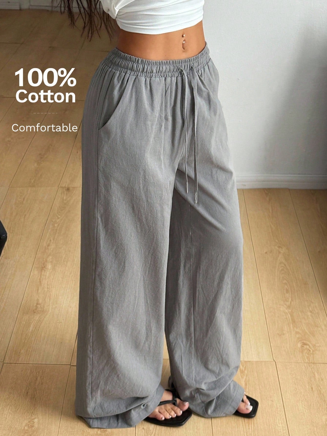 Coolane Women's Summer Country Concert Going Out Beach Boho Basic Minimalist Washed 100%Cotton White Pants Hem Pants,Fall