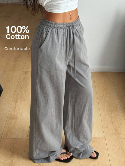 Coolane Women's Summer Country Concert Going Out Beach Boho Basic Minimalist Washed 100%Cotton White Pants Hem Pants,Fall