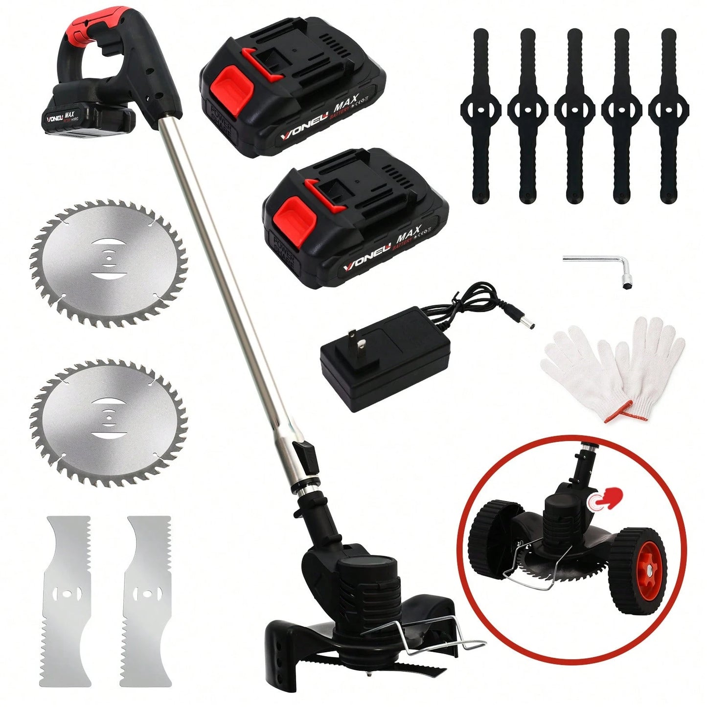 Cordless Weeds Eater Electric Brush Cutter Lawn Edger Grass String Trimmer 21V 650W Cordless Weedwacker Lawn Grass Edger Adjustable Handle String Trimmerw/Wheels + 2 * 1300mAh Battery,Garden Tools