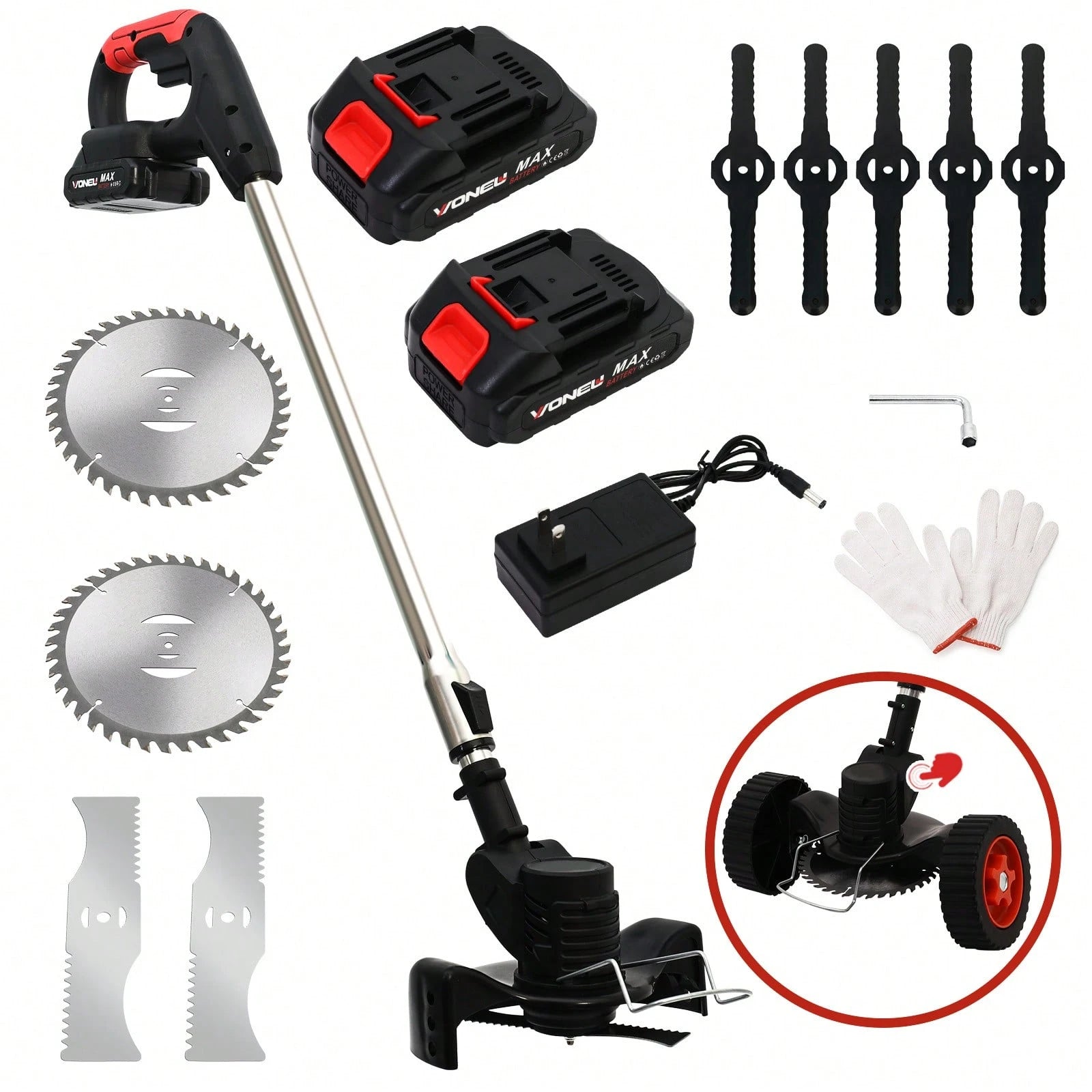 Cordless Weeds Eater Electric Brush Cutter Lawn Edger Grass String Trimmer 21V 650W Cordless Weedwacker Lawn Grass Edger Adjustable Handle String Trimmerw/Wheels + 2 * 1300mAh Battery,Garden Tools
