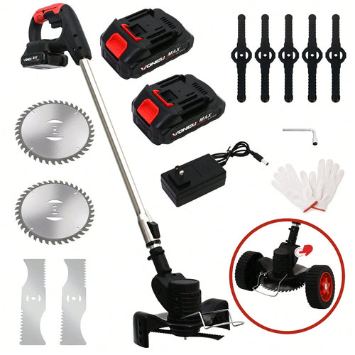 Cordless Weeds Eater Electric Brush Cutter Lawn Edger Grass String Trimmer 21V 650W Cordless Weedwacker Lawn Grass Edger Adjustable Handle String Trimmerw/Wheels + 2 * 1300mAh Battery,Garden Tools