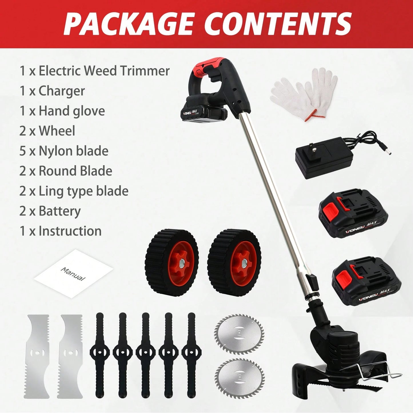 Cordless Weeds Eater Electric Brush Cutter Lawn Edger Grass String Trimmer 21V 650W Cordless Weedwacker Lawn Grass Edger Adjustable Handle String Trimmerw/Wheels + 2 * 1300mAh Battery,Garden Tools