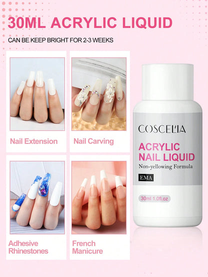COSCELIA Acrylic Nail Kit Mini UV Lamp And Nail Drill 3 Acrylic Powders And 30ML Acrylic Liquid Top Coat Decoration Powder Nail Tips For Extension French Nail Summer Vacation Gift For Women