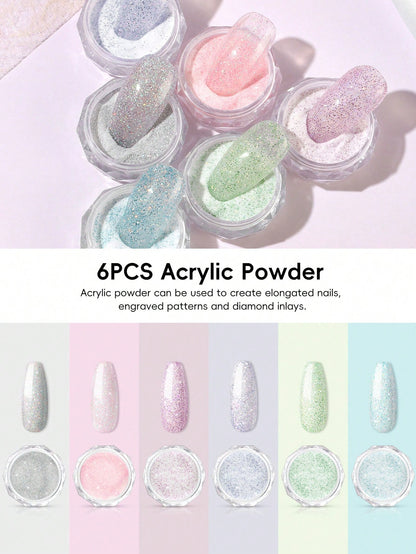 COSCELIA Acrylic Nail Kit With UV Lamp 3 Acrylic Powders White Nude Pink Glitter Powder 30ml Acrylic Liquid Base And Top Coat Tools DIY Nail Art Starter Set Summer Vacation Gift For Women