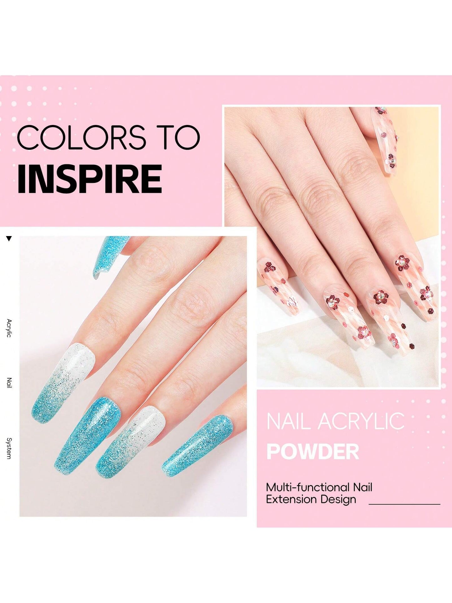 COSCELIA Acrylic Nail Kit With UV Lamp 3 Acrylic Powders White Nude Pink Glitter Powder 30ml Acrylic Liquid Base And Top Coat Tools DIY Nail Art Starter Set Summer Vacation Gift For Women