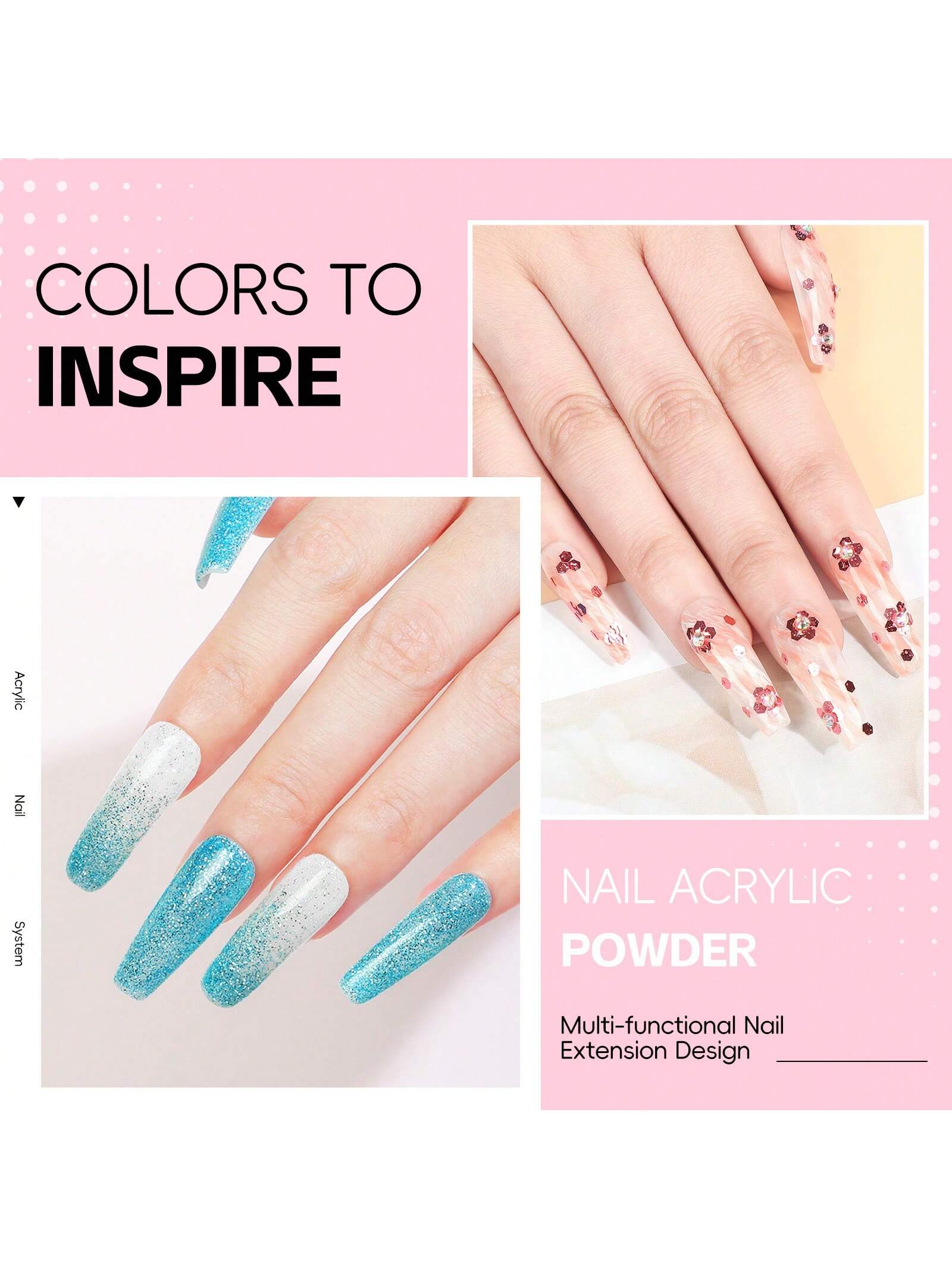 COSCELIA Acrylic Nail Kit With UV Lamp 3 Acrylic Powders White Nude Pink Glitter Powder 30ml Acrylic Liquid Base And Top Coat Tools DIY Nail Art Starter Set Summer Vacation Gift For Women