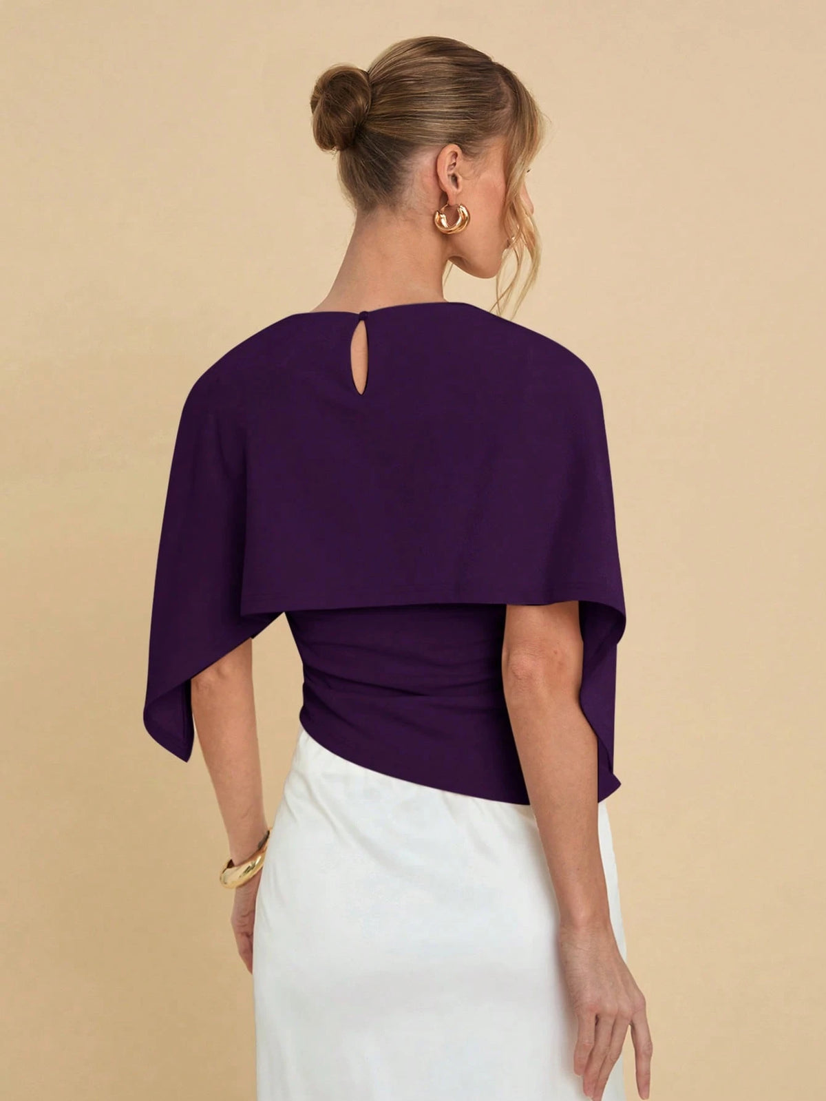 COSMINA Women's Summer Fashionable Solid Color Batwing Sleeve Fitted Blouse