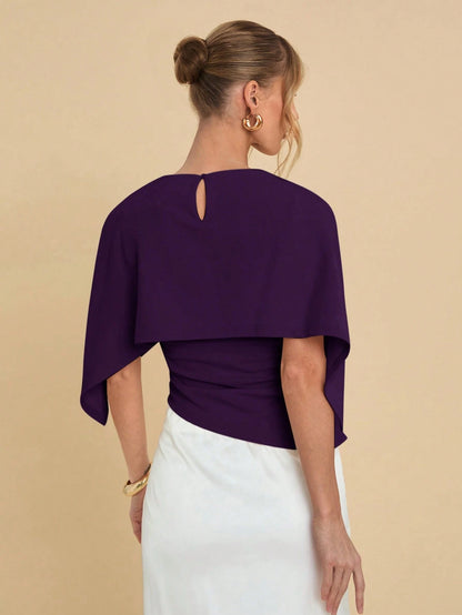 COSMINA Women's Summer Fashionable Solid Color Batwing Sleeve Fitted Blouse
