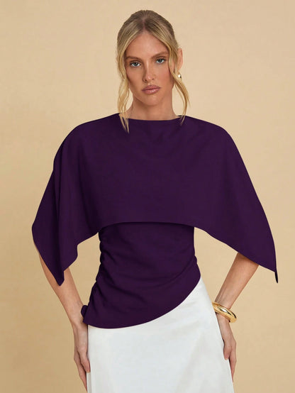 COSMINA Women's Summer Fashionable Solid Color Batwing Sleeve Fitted Blouse