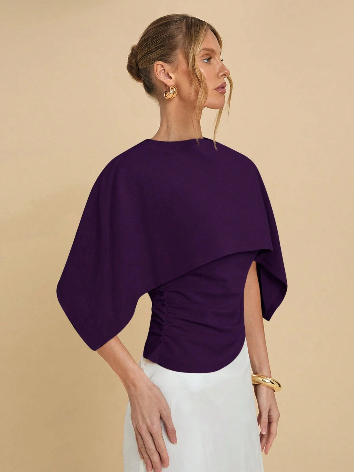 COSMINA Women's Summer Fashionable Solid Color Batwing Sleeve Fitted Blouse