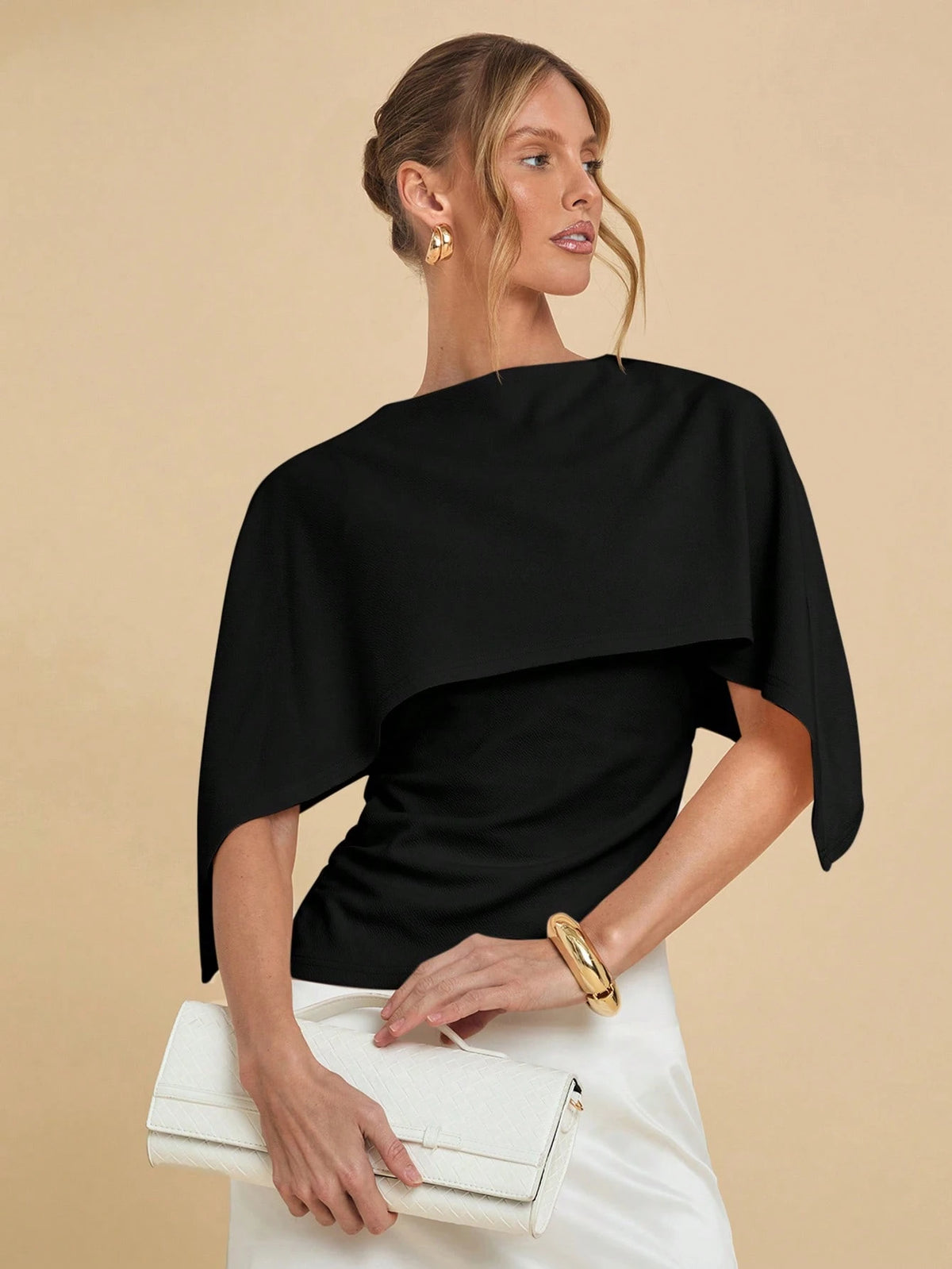 COSMINA Women's Summer Fashionable Solid Color Batwing Sleeve Fitted Blouse