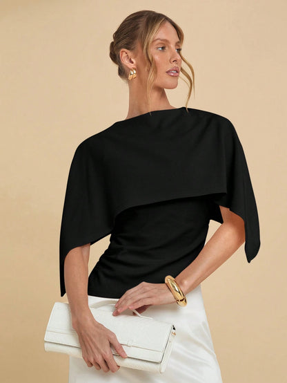 COSMINA Women's Summer Fashionable Solid Color Batwing Sleeve Fitted Blouse