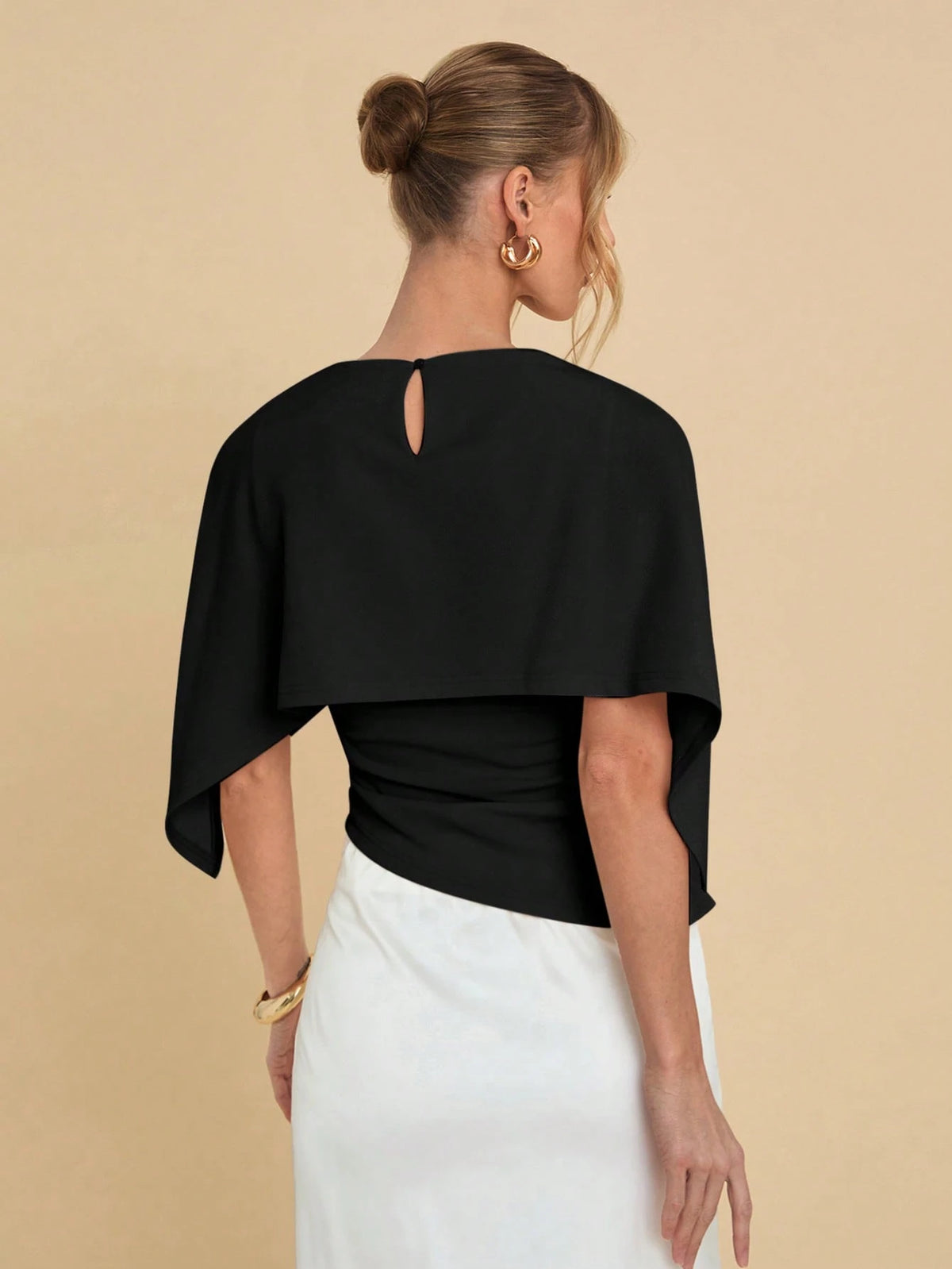 COSMINA Women's Summer Fashionable Solid Color Batwing Sleeve Fitted Blouse