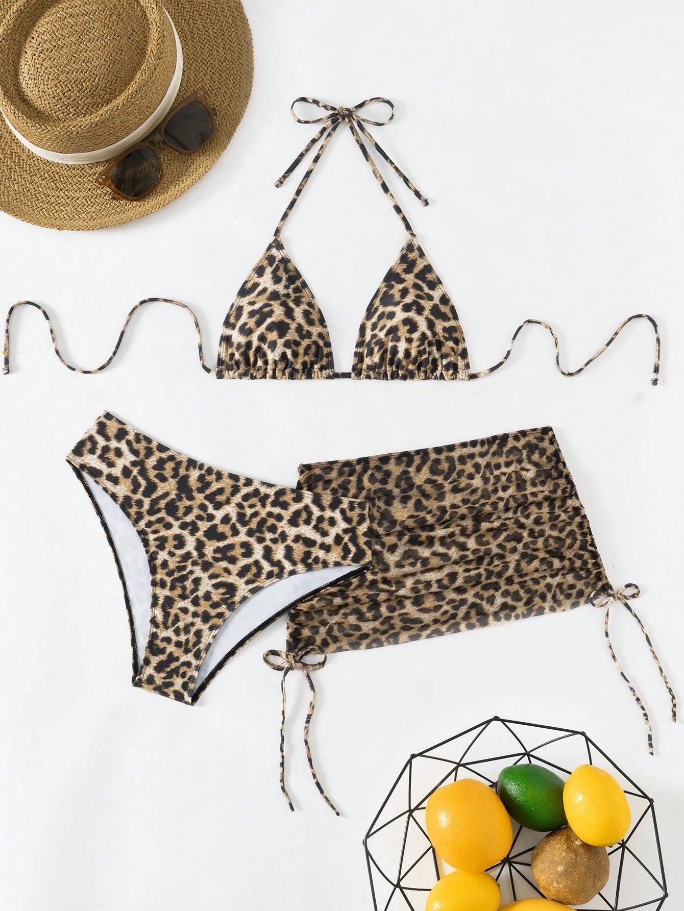 Costavie Women's 3 PiecesBikini Set With Mesh Skirt, Casual Beach Resort Swimwear, Fresh & Sexy, Spring/Summer, Light Yellow