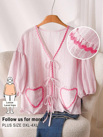 CosyJoli Plus Size Women Pastel Pink Blouse, Casual Cute Fairy Ladies Apparel, Half Sleeve Top, Cute Outerwear, Going Out Office Concert Tops Summer