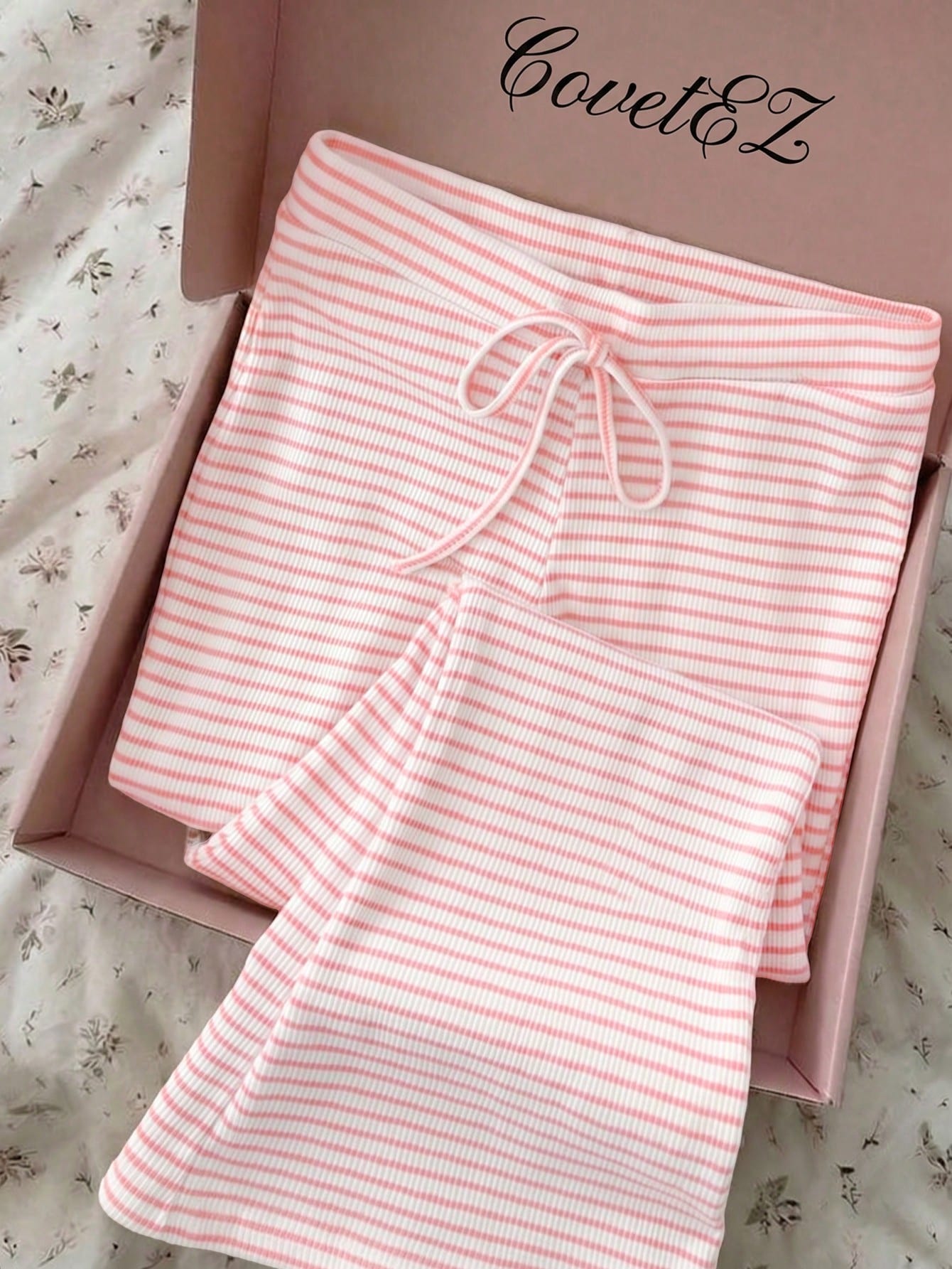 CovetEZ Women's Casual Pink Pants Summer Set, Pink Striped Set, Pink Striped Set, Loungewear, Women's Casual Wear, Summer