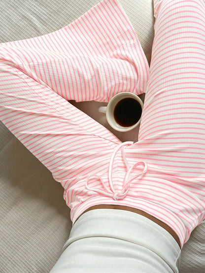 CovetEZ Women's Casual Pink Pants Summer Set, Pink Striped Set, Pink Striped Set, Loungewear, Women's Casual Wear, Summer