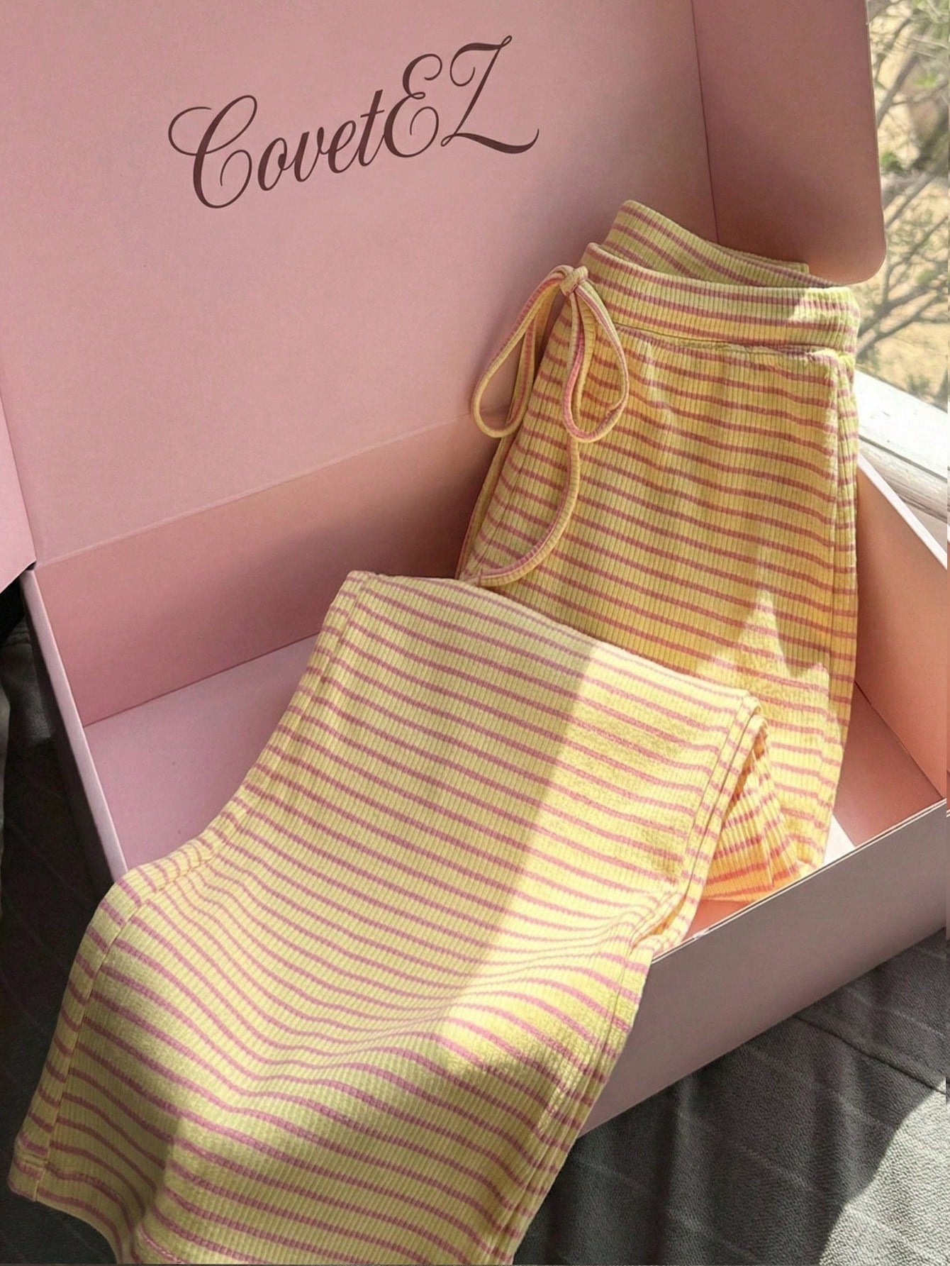 CovetEZ Women's Casual Pink Pants Summer Set, Pink Striped Set, Pink Striped Set, Loungewear, Women's Casual Wear, Summer