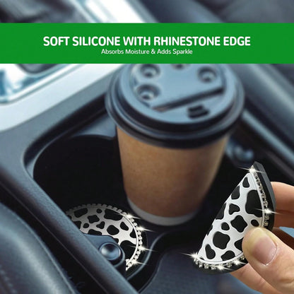 Cow Print Car Accessories Set For Women And Teen Girls U2013 Cute Tire Valve Stem Caps, Heart Air Vent Clips, Bling Car Coasters, Cute Interior Automotive Decor Gift For Female Drivers, Cow Car Decor