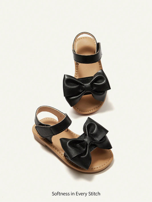 Cozy Pixies 1 Pair Of Cute Children's And Girls' Outdoor Sandals, With A Large Bow Buckle Design, Princess Pastoral Style, Flat Bottom, Suitable For Summer Wear