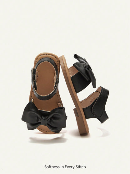 Cozy Pixies 1 Pair Of Cute Children's And Girls' Outdoor Sandals, With A Large Bow Buckle Design, Princess Pastoral Style, Flat Bottom, Suitable For Summer Wear