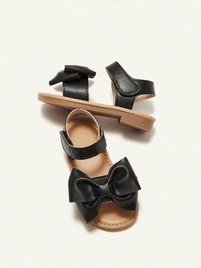 Cozy Pixies 1 Pair Of Cute Children's And Girls' Outdoor Sandals, With A Large Bow Buckle Design, Princess Pastoral Style, Flat Bottom, Suitable For Summer Wear