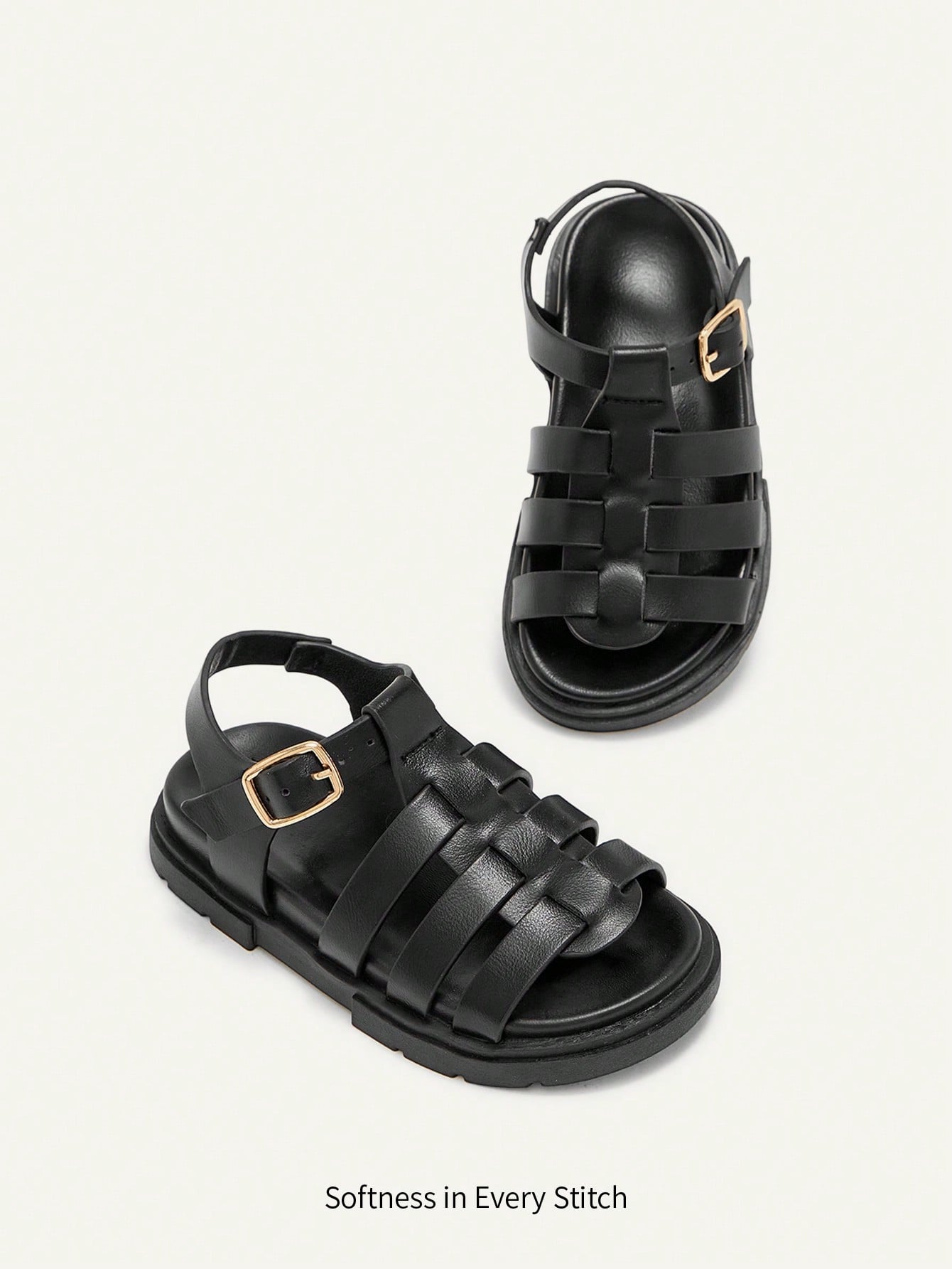 Cozy Pixies A Pair Of Stylish Versatile Retro Roman Sandals, Girls' Black Woven Open-Toed Sandals, Summer Soft-Soled Versatile Princess Shoes, Seaside Vacation Fashion Baby Sandals