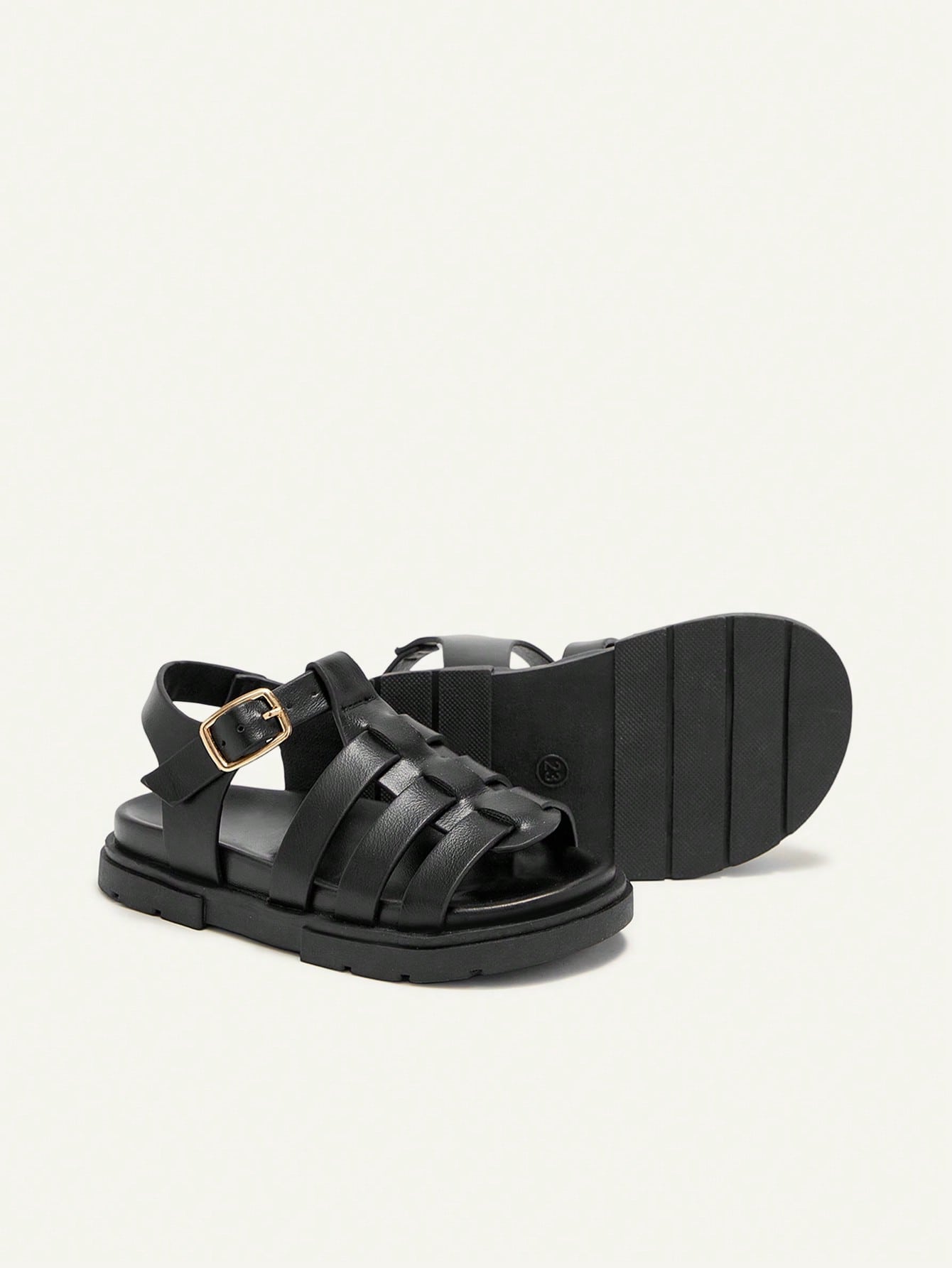 Cozy Pixies A Pair Of Stylish Versatile Retro Roman Sandals, Girls' Black Woven Open-Toed Sandals, Summer Soft-Soled Versatile Princess Shoes, Seaside Vacation Fashion Baby Sandals