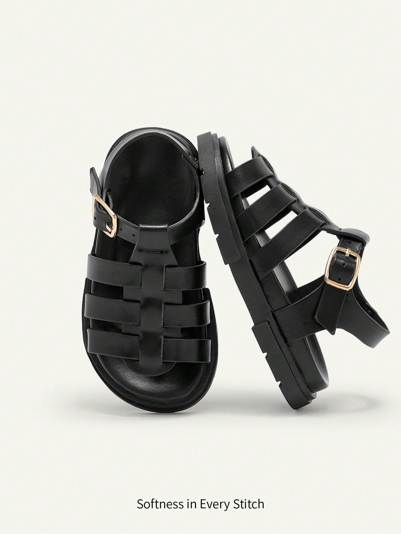 Cozy Pixies A Pair Of Stylish Versatile Retro Roman Sandals, Girls' Black Woven Open-Toed Sandals, Summer Soft-Soled Versatile Princess Shoes, Seaside Vacation Fashion Baby Sandals