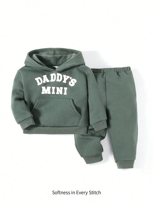 Cozy Pixies Baby Boy Letter Graphic Kangaroo Pocket Hoodie & Sweatpants