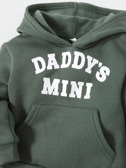 Cozy Pixies Baby Boy Letter Graphic Kangaroo Pocket Hoodie & Sweatpants