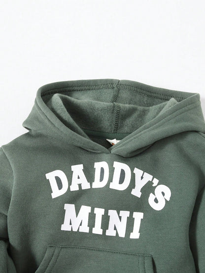 Cozy Pixies Baby Boy Letter Graphic Kangaroo Pocket Hoodie & Sweatpants