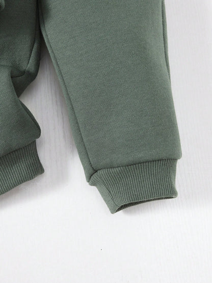 Cozy Pixies Baby Boy Letter Graphic Kangaroo Pocket Hoodie & Sweatpants