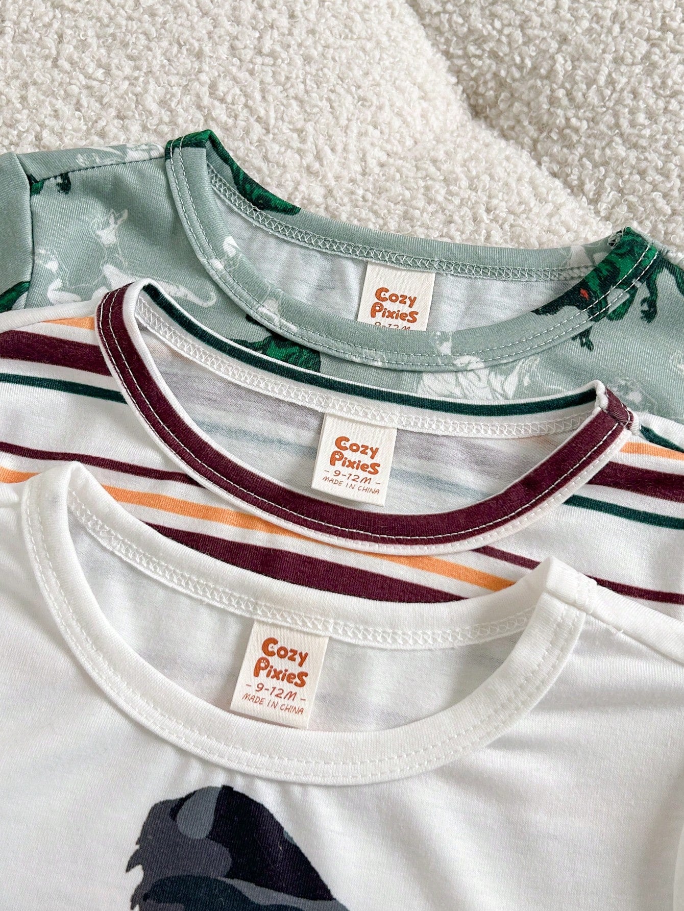 Cozy Pixies Baby Boys Kids Cute Dinosaur & Striped Print 3pcs-Piece Top Set, Casual Everyday Fashion Versatile