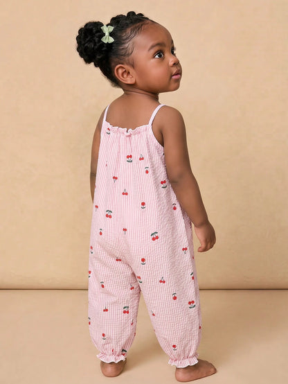 Cozy Pixies Baby Girl Cherry Print Casual Jumpsuit, Summer