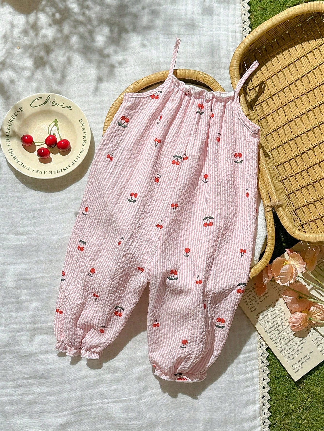 Cozy Pixies Baby Girl Cherry Print Casual Jumpsuit, Summer