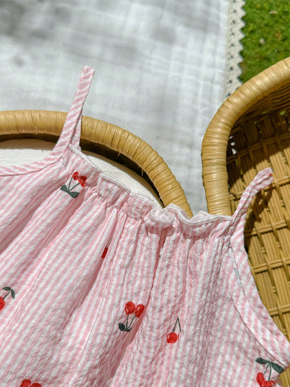 Cozy Pixies Baby Girl Cherry Print Casual Jumpsuit, Summer