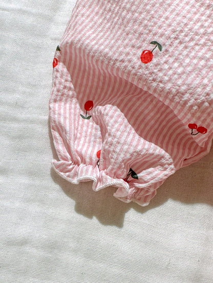Cozy Pixies Baby Girl Cherry Print Casual Jumpsuit, Summer
