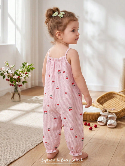 Cozy Pixies Baby Girl Cherry Print Casual Jumpsuit, Summer